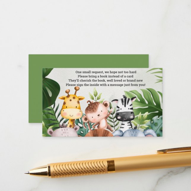  Cute Jungle Safari Animal Baby Shower  Book  Enclosure Card (Front/Back In Situ)