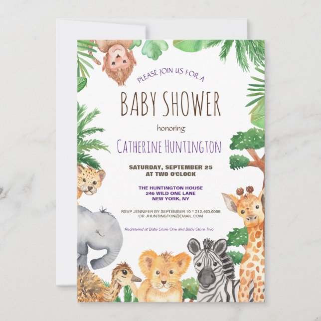 Cute Jungle Safari Animal Baby Shower Invitation (Front)