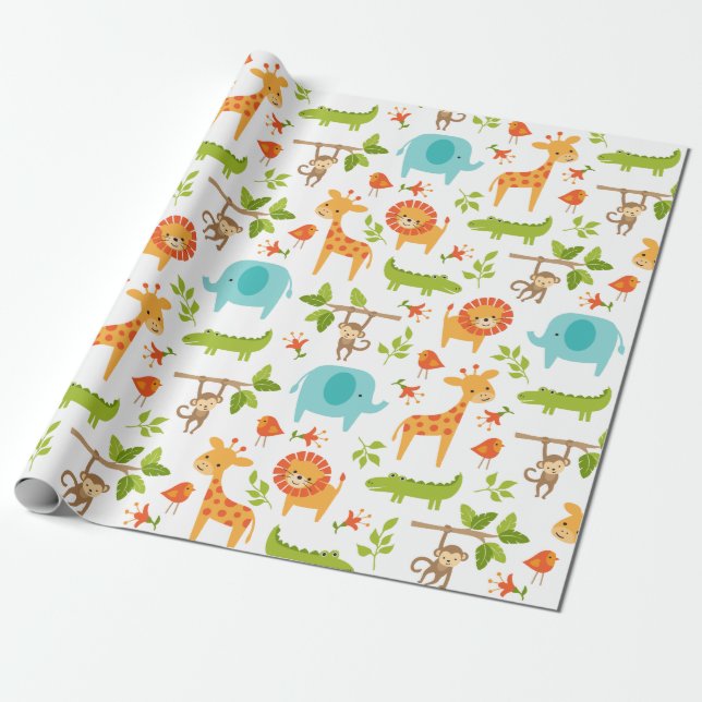 Cute Jungle Safari Animal Wrapping Paper (Unrolled)