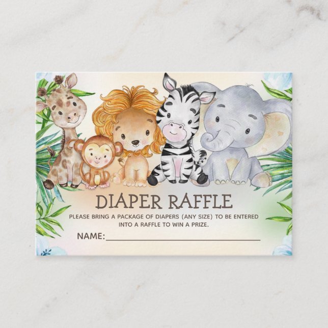 Cute Jungle Safari Animals Baby Diaper Raffle Enclosure Card (Front)