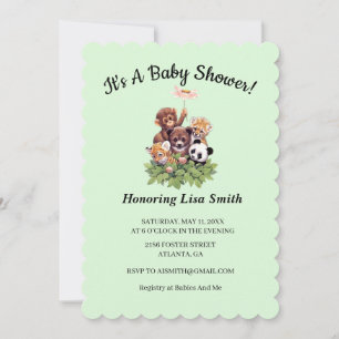 Cute Jungle Safari Animals Baby Shower Invitation