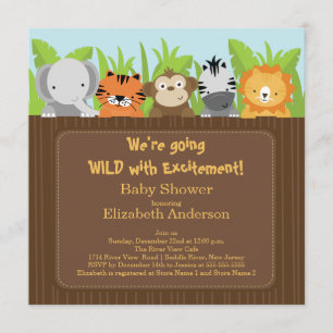 Cute Jungle Safari Animals Baby Shower Invitations