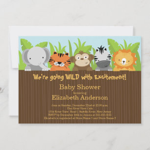 Cute Jungle Safari Animals Baby Shower Invitations