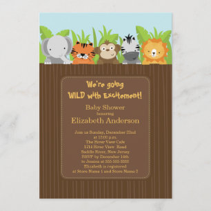 Cute Jungle Safari Animals Baby Shower Invitations