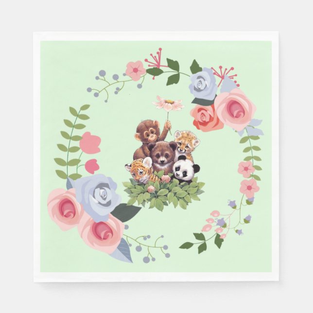 Cute Jungle Safari Animals Baby Shower Napkin (Front)