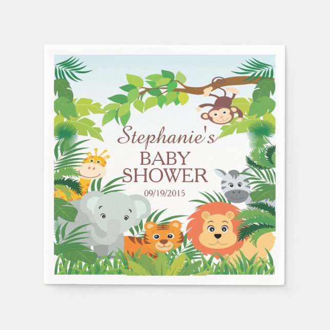 Cute Jungle Safari Animals Baby Shower Napkins (Front)