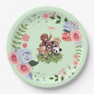 Cute Jungle Safari Animals Baby Shower Paper Plate
