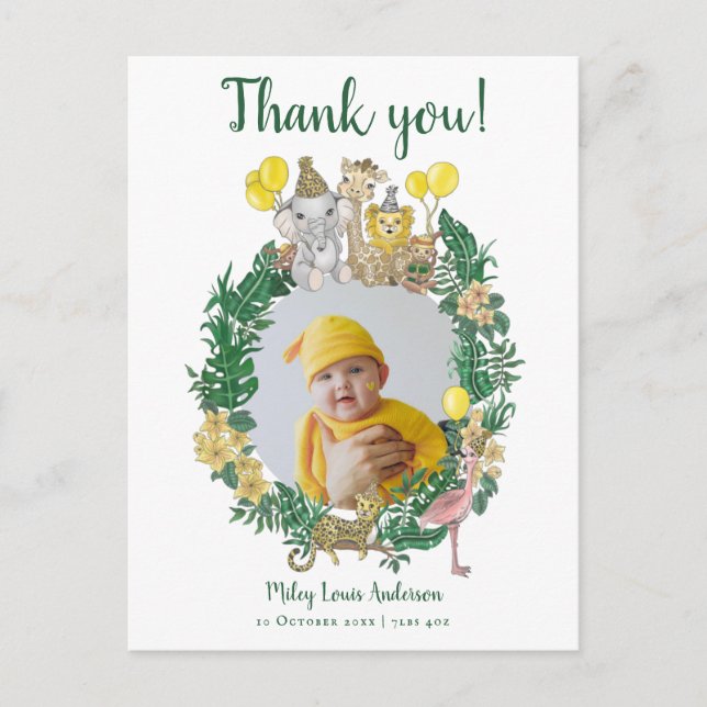 Cute Jungle Safari Animals Baby Shower Thank You  Postcard (Front)