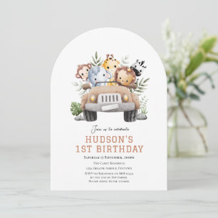 Cute Jungle Safari animals birthday invitation