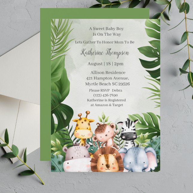 Cute Jungle Safari Animals Boy Baby Shower  Invitation (Creator Uploaded)