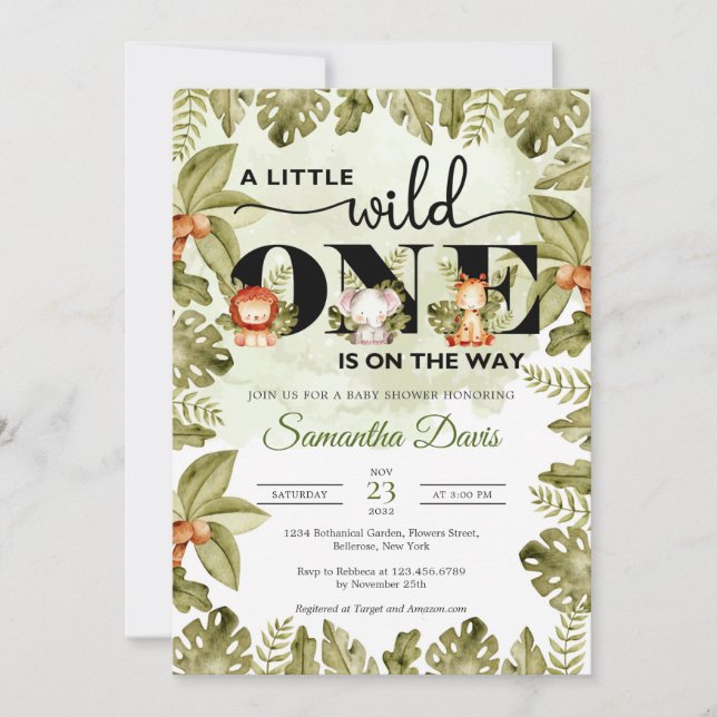 Cute jungle safari animals driving a truck  invitation (Front)