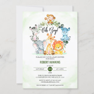 Cute Jungle Safari Animals Oh Boy Baby Shower Invitation