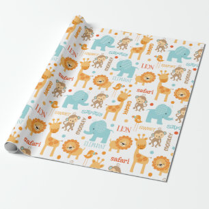 Cute Jungle Safari Animals Pattern Wrapping Paper