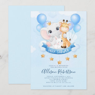Cute Jungle Safari Animals Watercolor Baby Shower Invitation