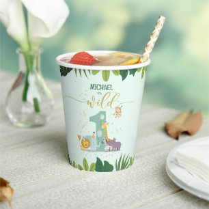 Cute Jungle Safari Animals Wild One Birthday Party Paper Cups