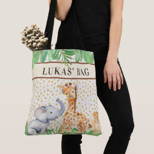 Cute Jungle Safari Baby Animals Personalised Large Tote Bag