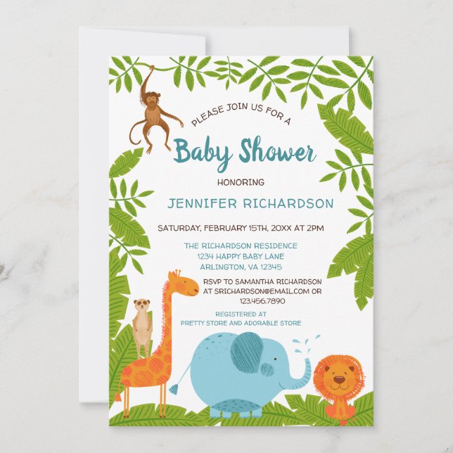Cute Jungle Safari Baby Shower Invitation (Front)