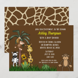 Cute Jungle Safari Baby Shower Invitations