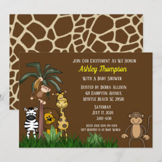 Cute Jungle Safari Baby Shower Invitations