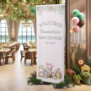 Cute Jungle Safari Baby Shower Welcome  Retractable Banner