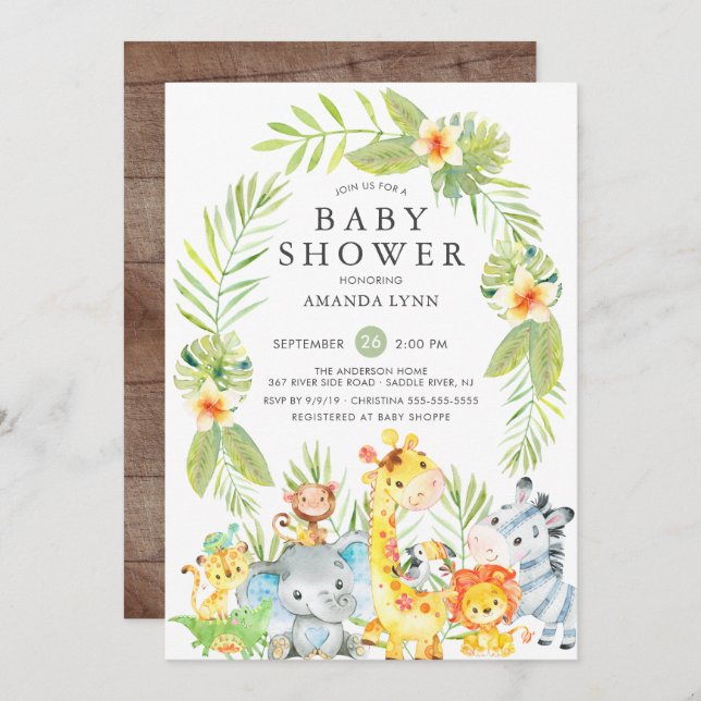 Cute Jungle Safari Boy Baby Shower Invitation (Front/Back)