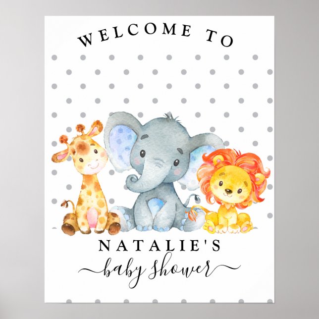 Cute Jungle Safari Boy Baby Shower Welcome Sign (Front)