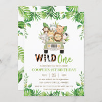 Cute Jungle Safari Car Greenery Birthday Wild One