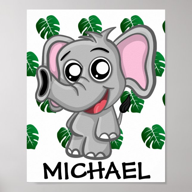 Cute Jungle Safari Elephant Animal Kids Poster (Front)