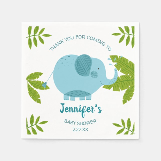 Cute Jungle Safari Elephant Baby Shower Napkin (Front)