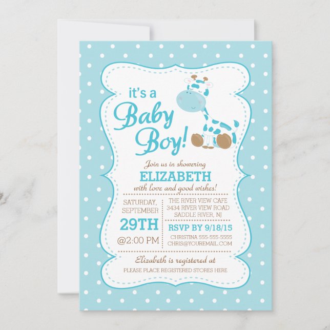 Cute Jungle Safari Giraffe Baby Shower Invitation (Front)
