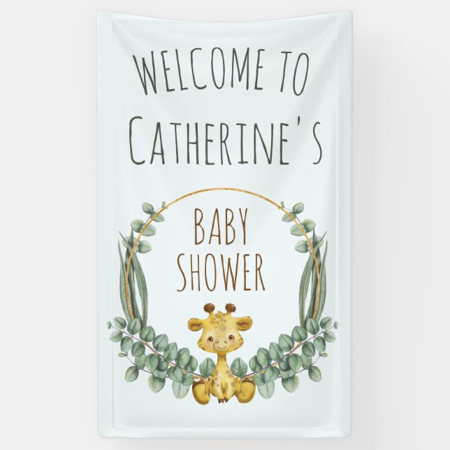 Cute Jungle Safari Giraffe Baby Shower Welcome Banner (Vertical)
