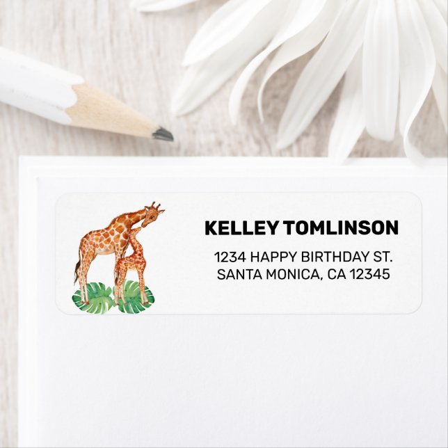 Cute Jungle Safari Giraffe Birthday Return Address (Insitu)