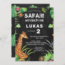 Cute Jungle Safari Giraffe Chalkboard Birthday