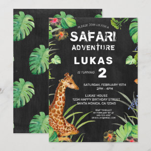 Cute Jungle Safari Giraffe Chalkboard Birthday Invitation
