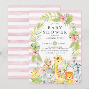 Cute Jungle Safari Girl Baby Shower Invitation
