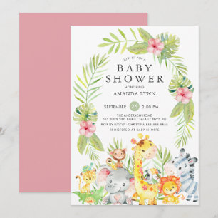 Cute Jungle Safari Girl Baby Shower Invitation