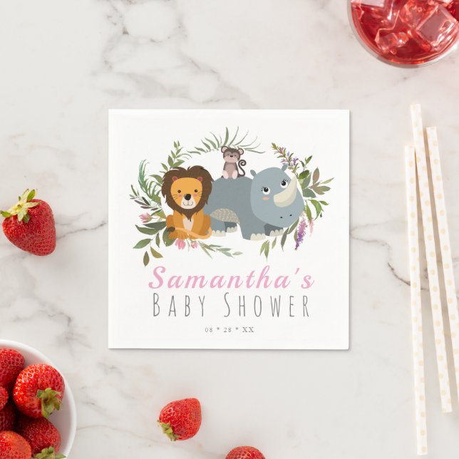 Cute Jungle Safari Girl Baby Shower  Napkin (Insitu)