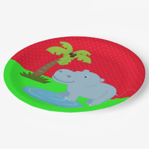 Cute jungle safari hippo paper plate