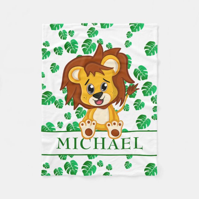 Cute Jungle Safari Lion Animal Kids Fleece Blanket (Front)