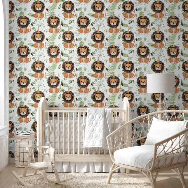 Cute Jungle Safari Lion Pattern Kids Nursery Room Wallpaper (Kids)
