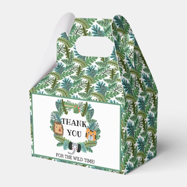 Cute Jungle Safari Lion Tiger Elephant Birthday Favour Box (Front Side)