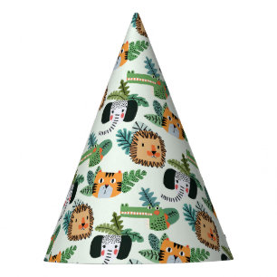 Cute Jungle Safari Lion Tiger Elephant Birthday Party Hat