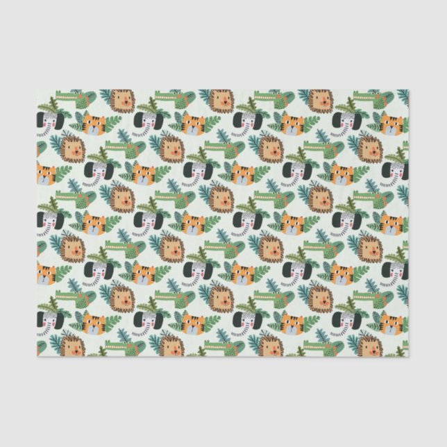 Cute Jungle Safari Lion Tiger Elephant Gift Tissue Paper (Front)