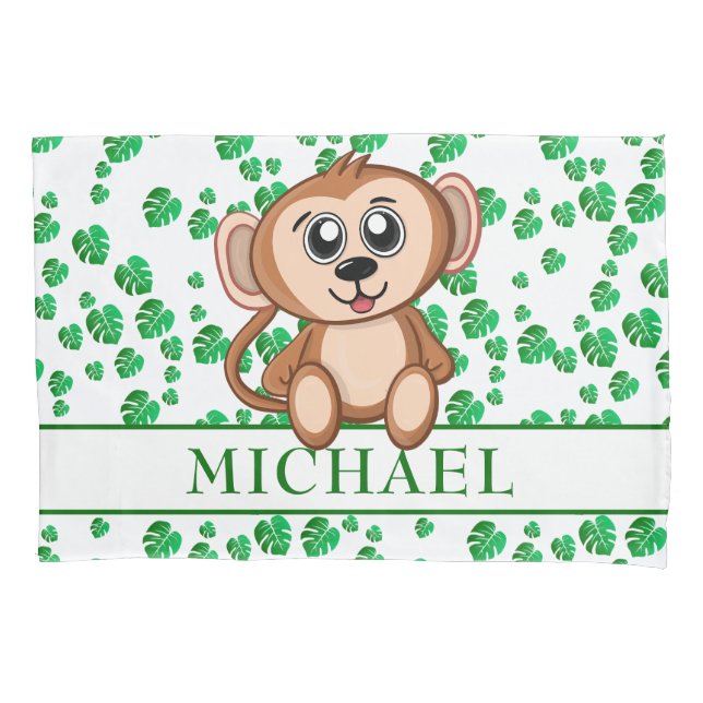 Cute Jungle Safari Monkey Animal Kids Pillowcase (Front)