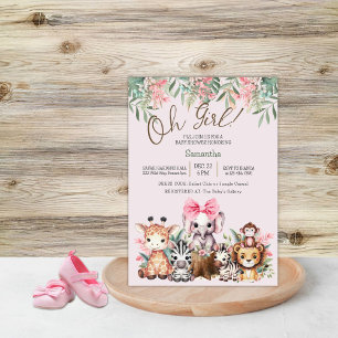 Cute Jungle Safari Oh Girl Baby Shower Invitation