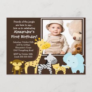 Cute Jungle Safari Photo Birthday Invitation