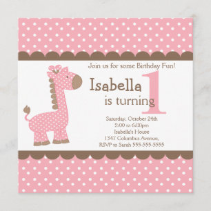 Cute Jungle Safari Pink Giraffe Birthday Party Invitation