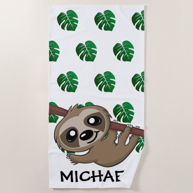Cute Jungle Safari Sloth Animal Kids Beach Towel (Front)