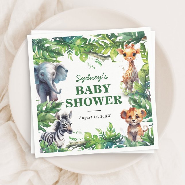 Cute Jungle Safari Tropical Animals Baby Shower Napkin (Creator Uploaded)
