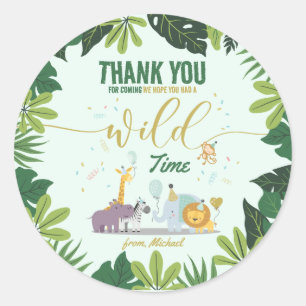 Cute Jungle Safari Wild Animals Boy Birthday Party Classic Round Sticker